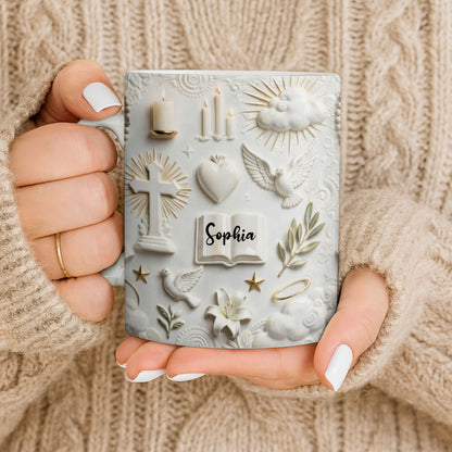 Celebrate Spirituality With Symbols Of Faith Including Cross And Dove