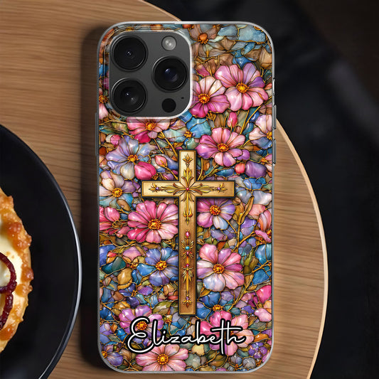 A Symbol Of Faith Surrounded By Stained Glass Flowers And Cross