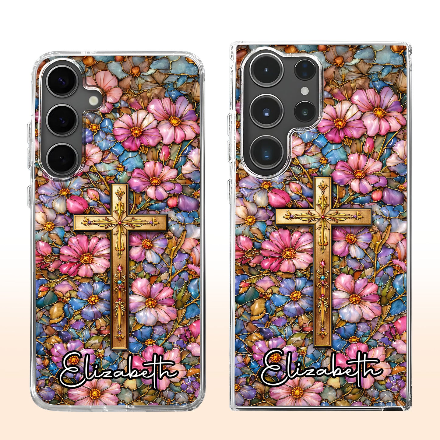 A Symbol Of Faith Surrounded By Stained Glass Flowers And Cross