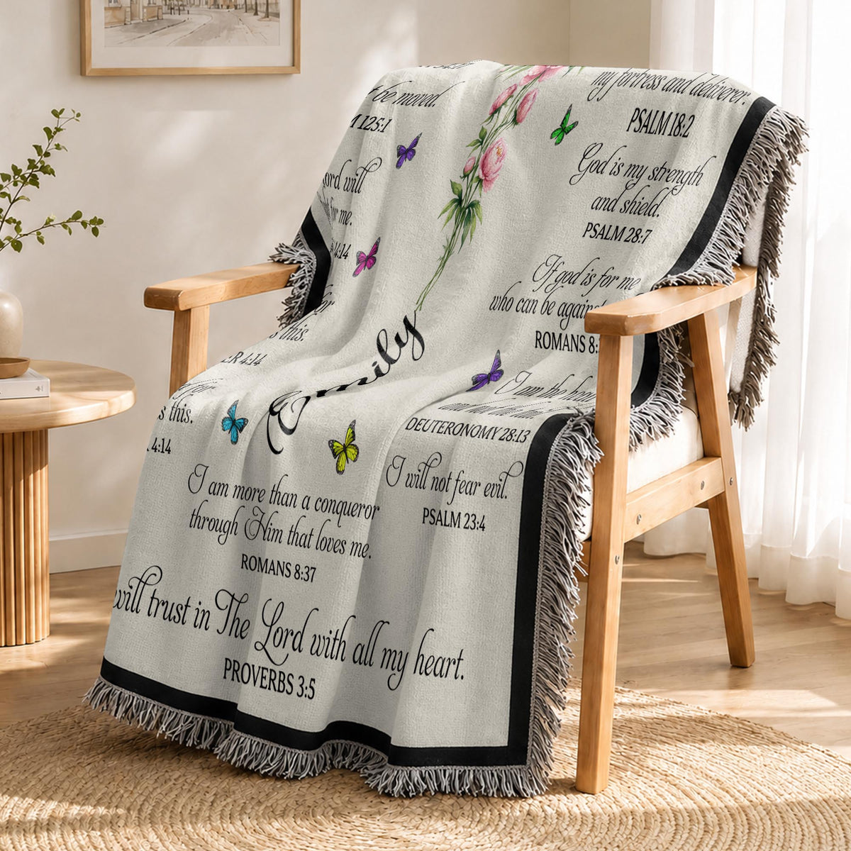 I Can Do All Things Cross Birth Month Flower Bible Verses - Personalized Woven Blanket - FTH190_WOBLK