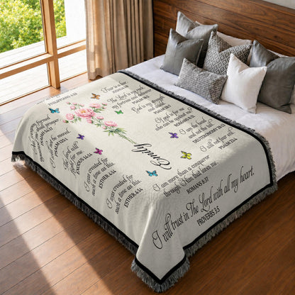 I Can Do All Things Cross Birth Month Flower Bible Verses - Personalized Woven Blanket - FTH190_WOBLK