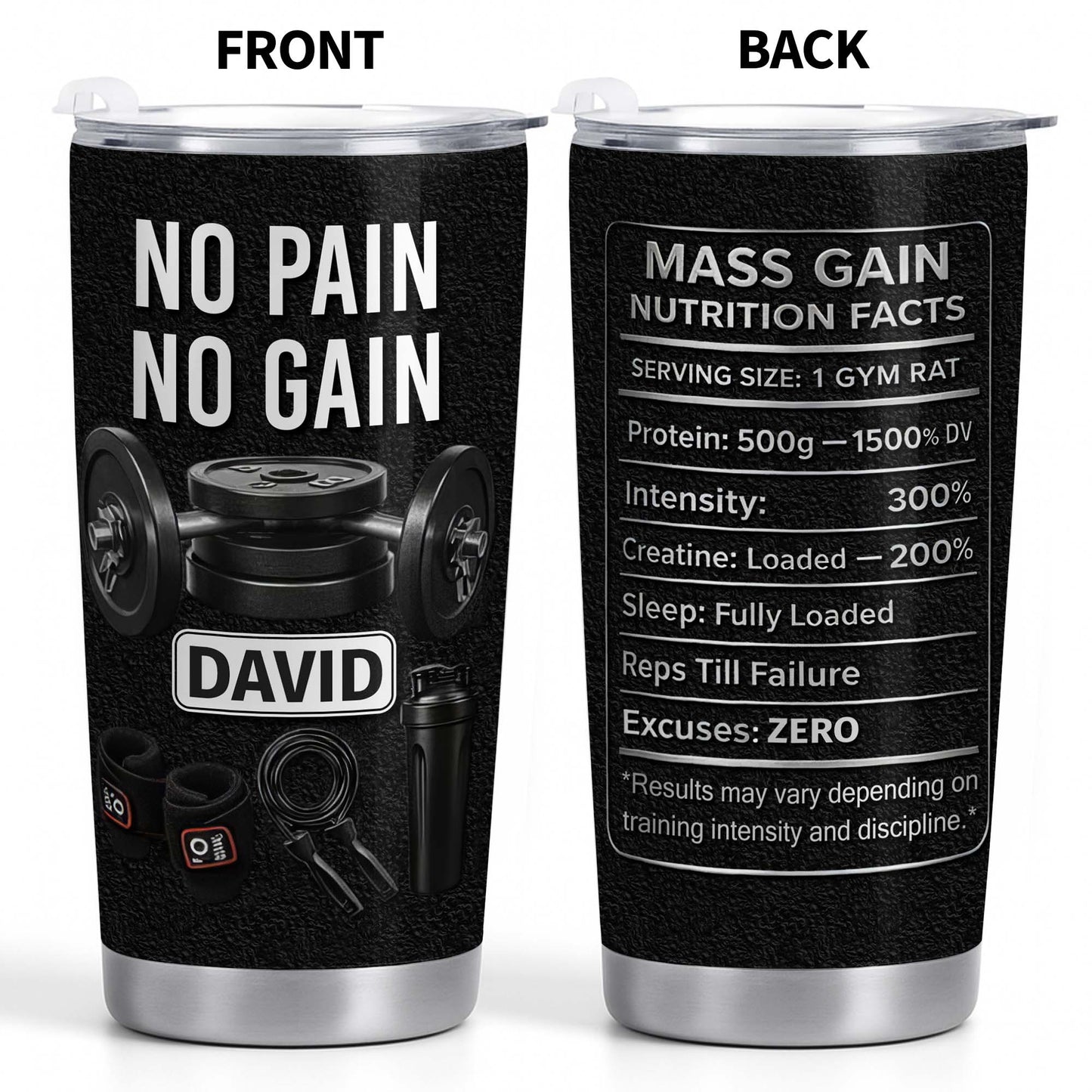 No Pain No Gain And Mass Gain Nutrition Facts Tumbler