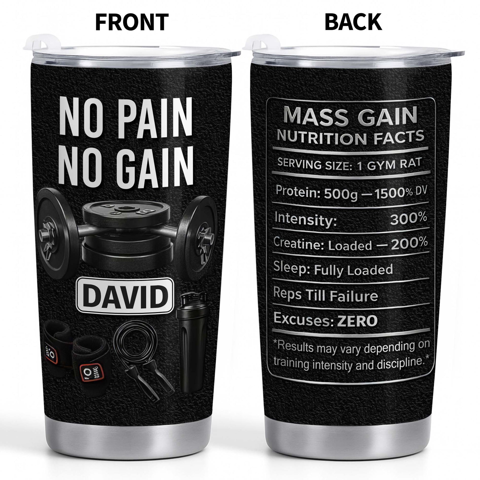 No Pain No Gain And Mass Gain Nutrition Facts Tumbler