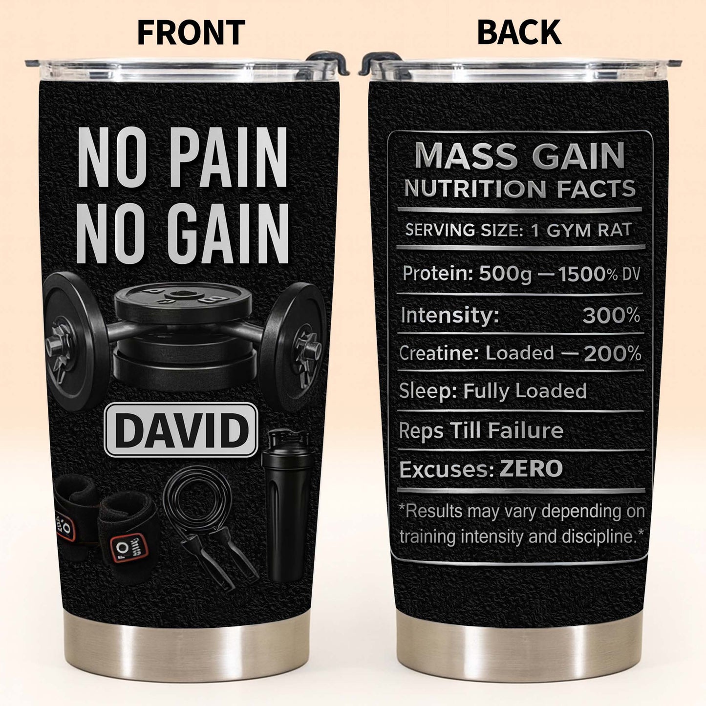 No Pain No Gain And Mass Gain Nutrition Facts Tumbler