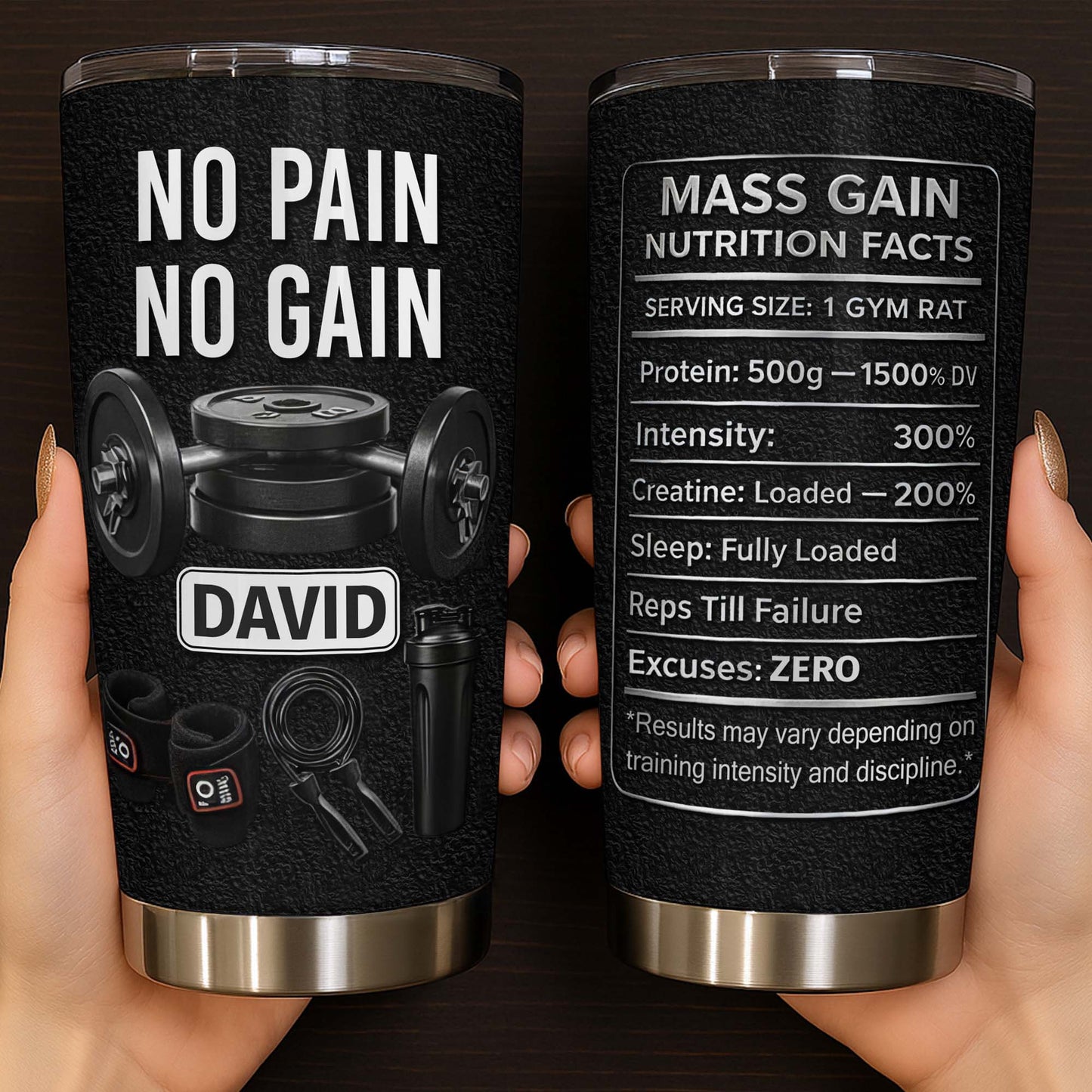 No Pain No Gain And Mass Gain Nutrition Facts Tumbler