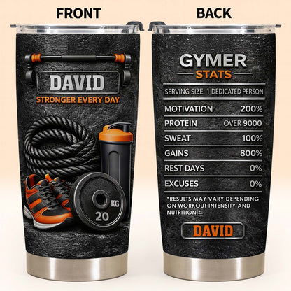 Stronger Every Day With Dumbbell, Sneakers, And Water Bottle