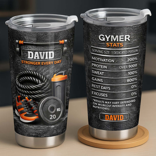 Stronger Every Day With Dumbbell, Sneakers, And Water Bottle