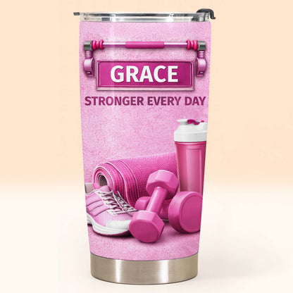 Stronger Every Day, Dumbbells, Water Bottle, Gym Shoes