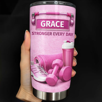 Stronger Every Day, Dumbbells, Water Bottle, Gym Shoes