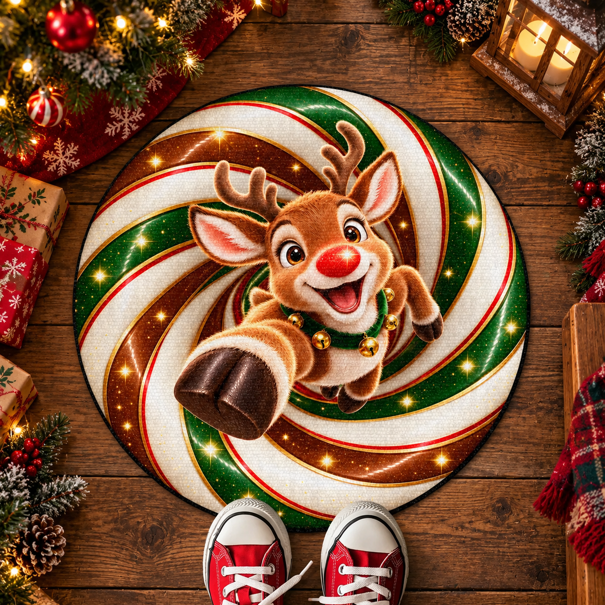 Santa Claus Is Coming To Town Peppermint Swirl - Personalized Custom Shaped Doormat - XMAS385_CUDOR