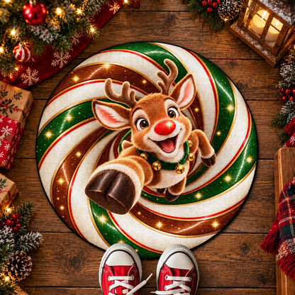 Santa Claus Is Coming To Town Peppermint Swirl - Personalized Custom Shaped Doormat - XMAS385_CUDOR