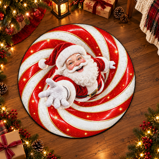 Santa Claus Is Coming To Town Peppermint Swirl - Personalized Custom Shaped Doormat - XMAS385_CUDOR