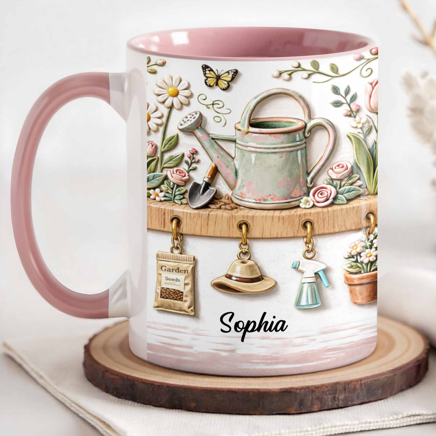 Personalized Mug With Watering Can And Flowers