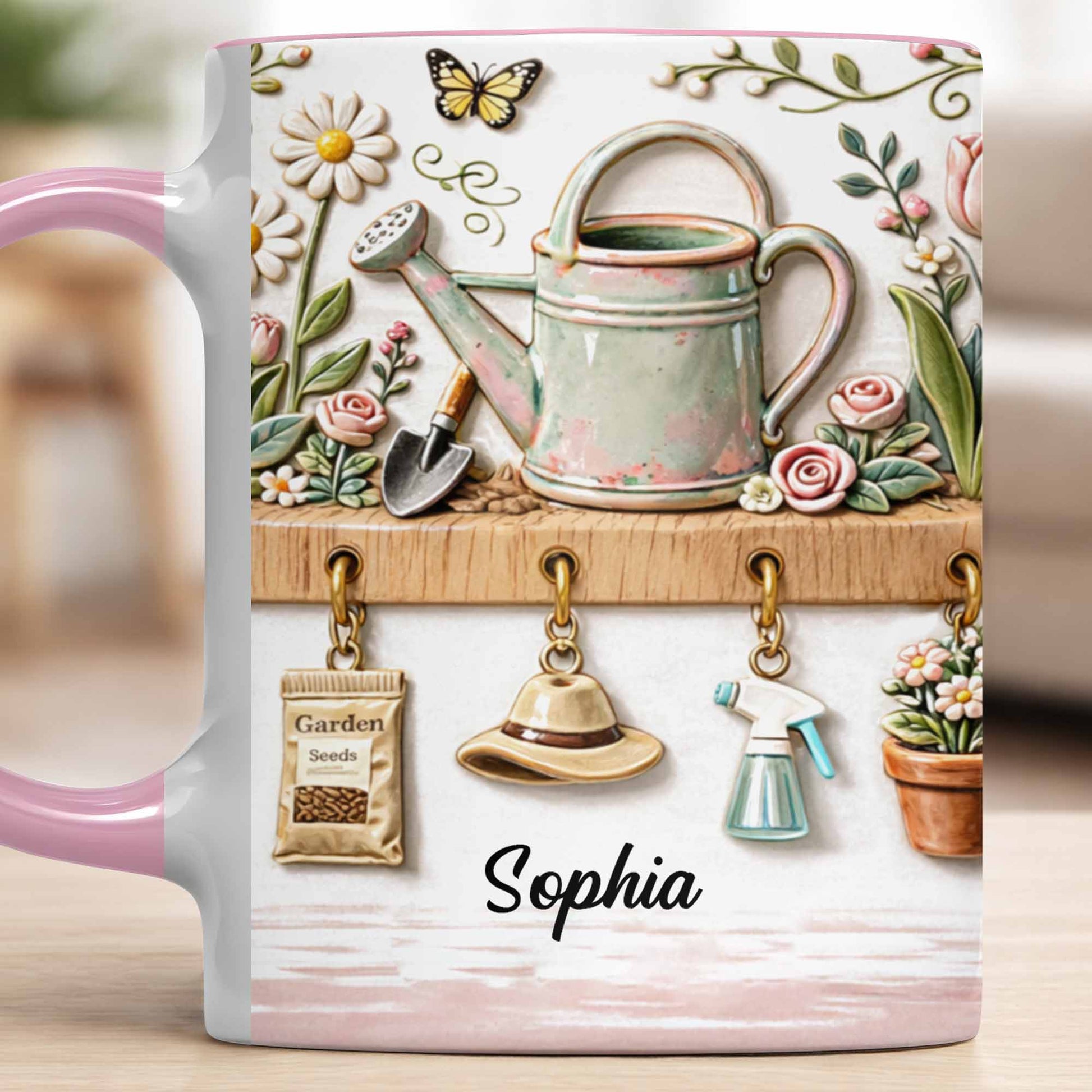 Personalized Mug With Watering Can And Flowers