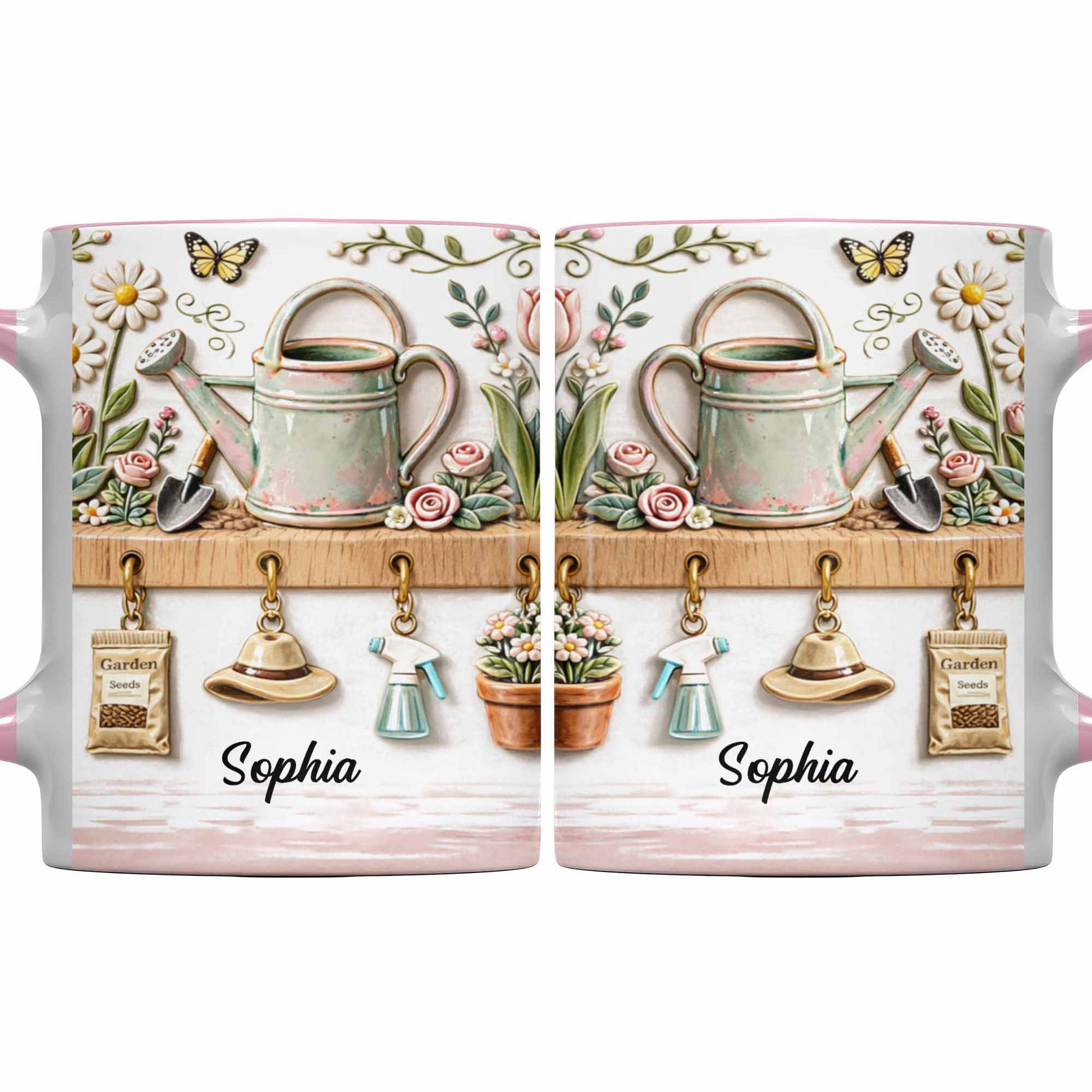 Personalized Mug With Watering Can And Flowers