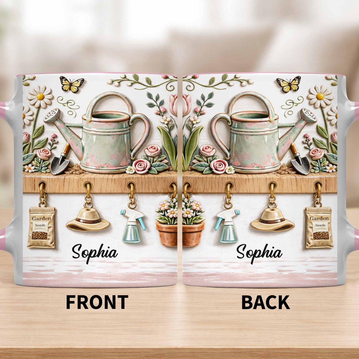 Personalized Mug With Watering Can And Flowers