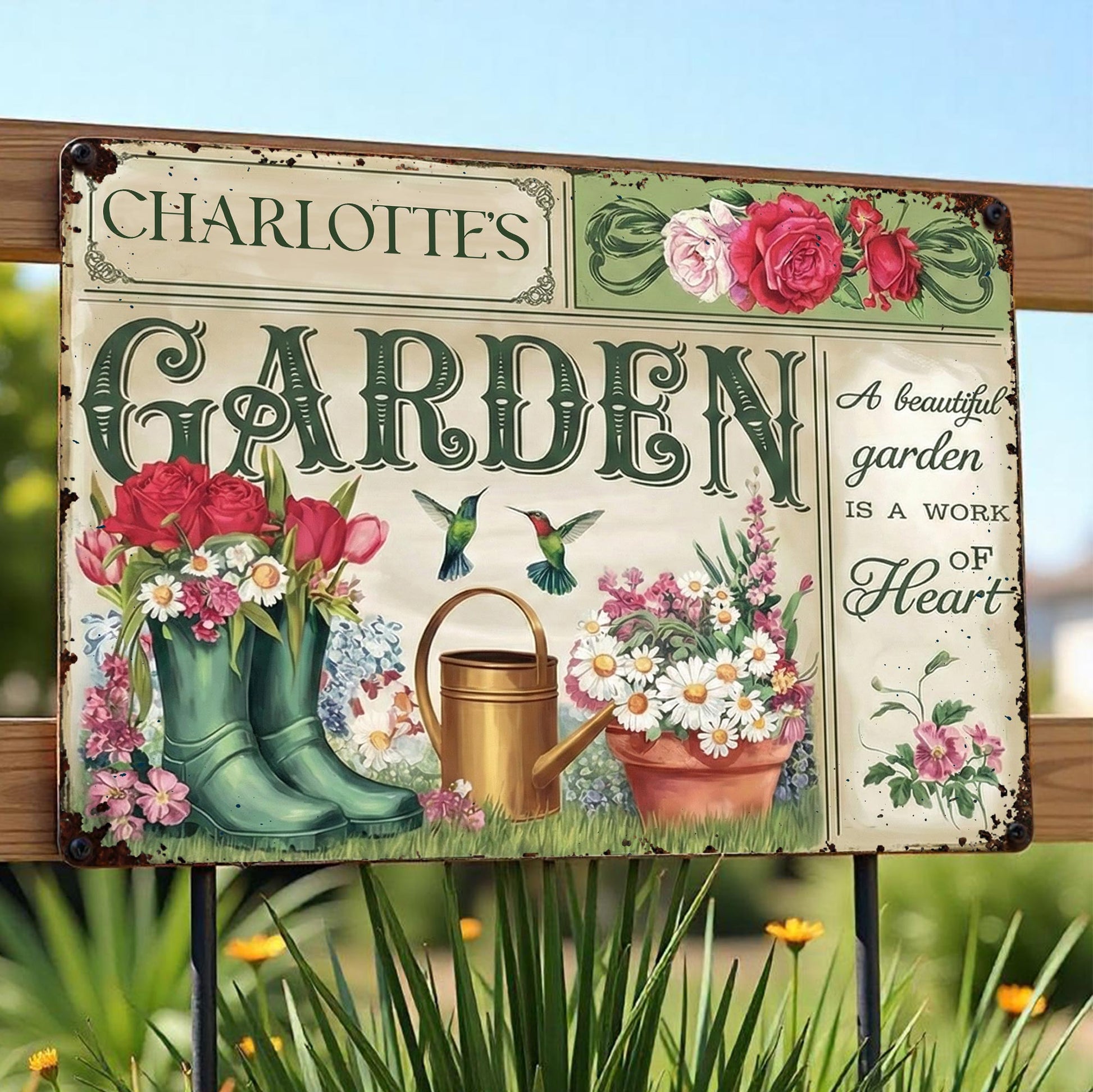 A Beautiful Garden Is A Work Of Heart, Lush Flowers And Hummingbird