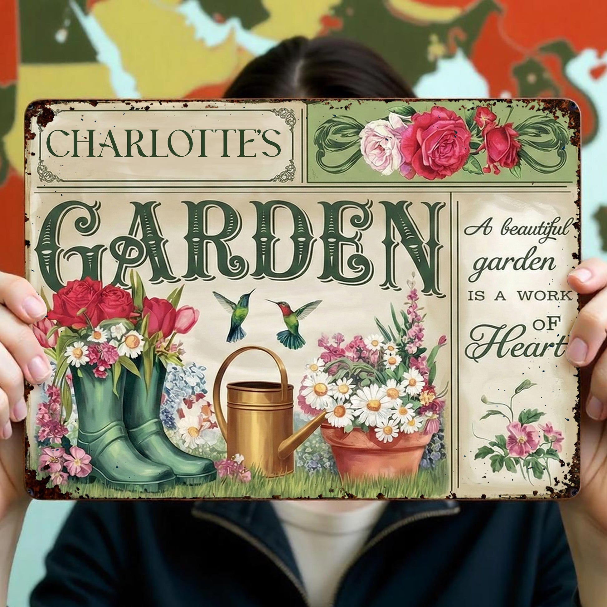 A Beautiful Garden Is A Work Of Heart, Lush Flowers And Hummingbird