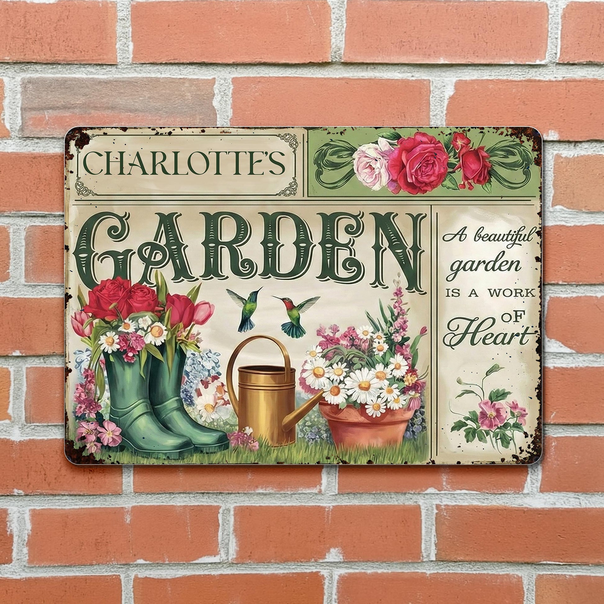 A Beautiful Garden Is A Work Of Heart, Lush Flowers And Hummingbird