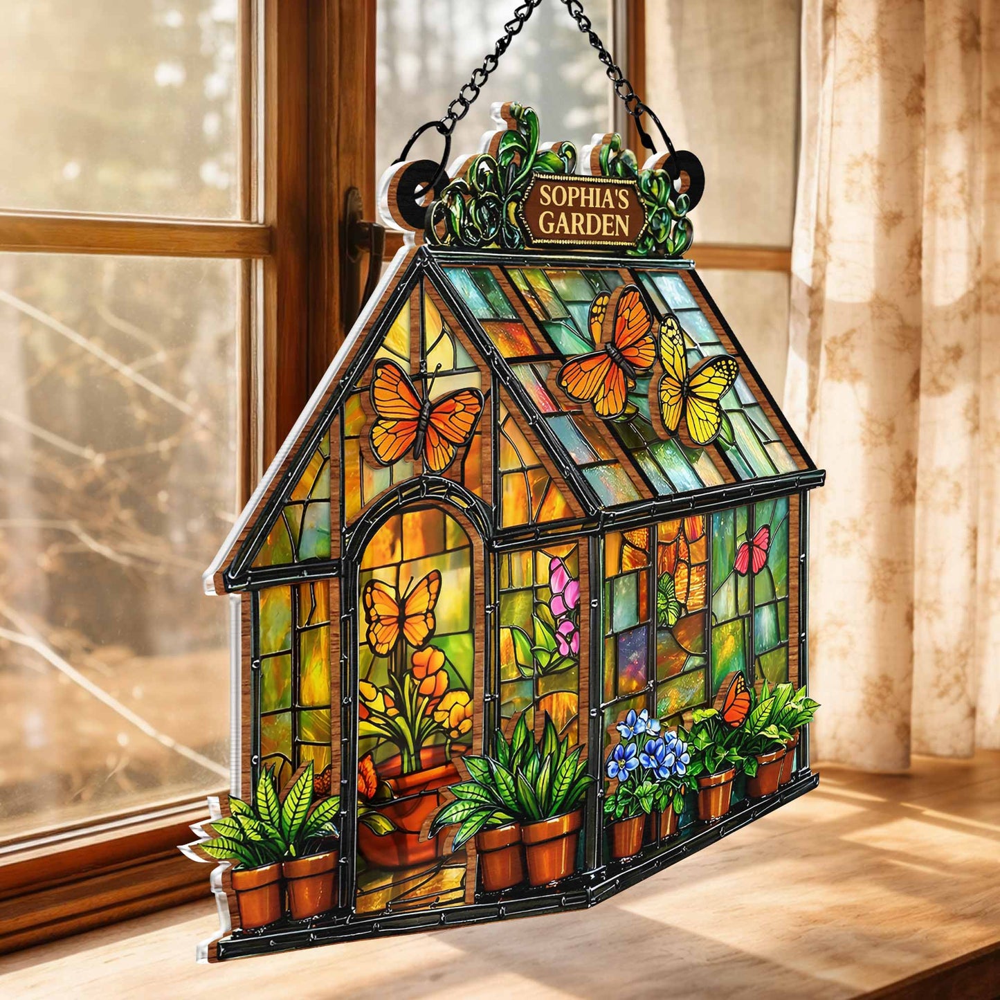 Brighten Your Windows With Colorful Butterflies And Flowers - Personalized Custom Suncatcher - GAR028_CSUN