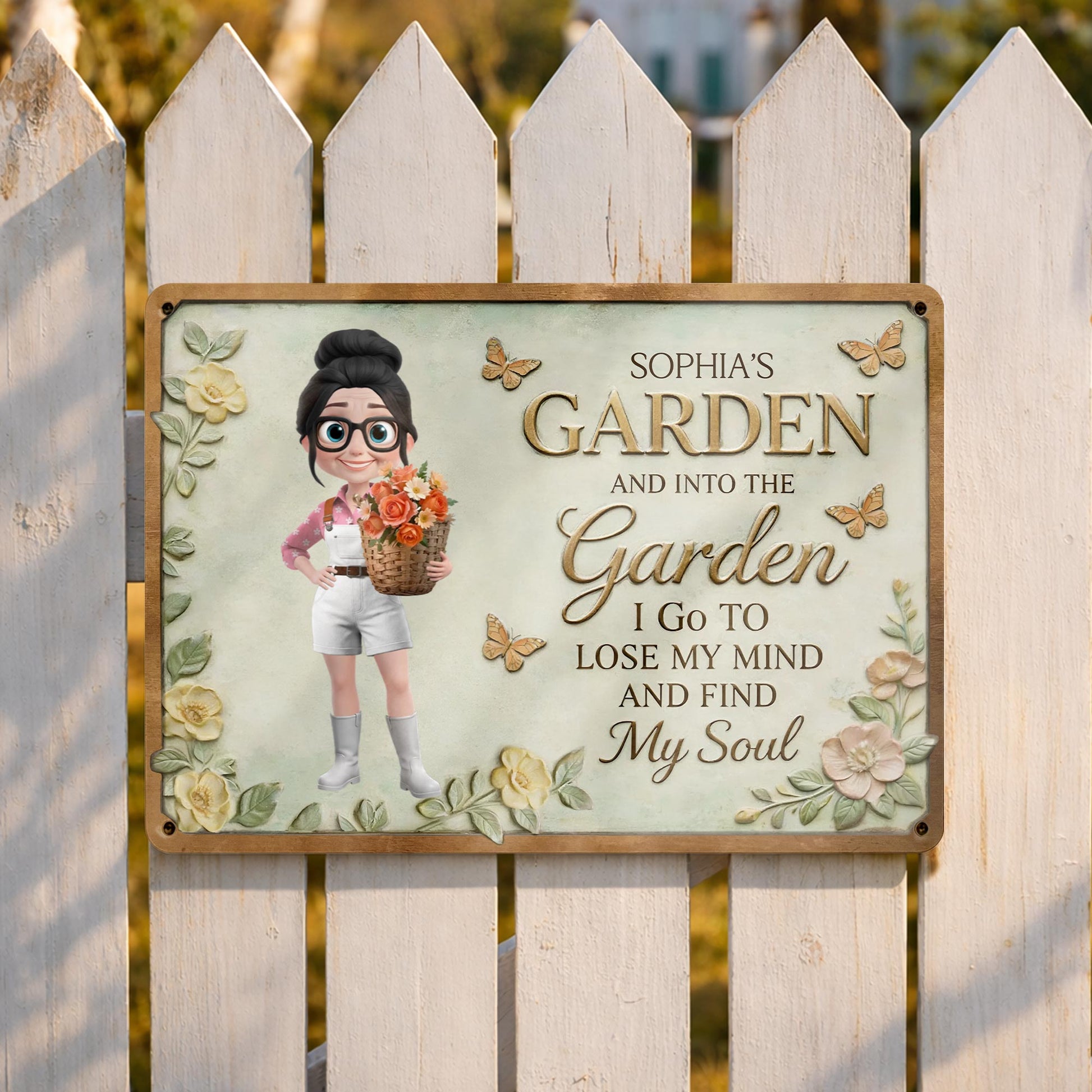 Into The Garden I Go, Butterflies and Flowers Sign