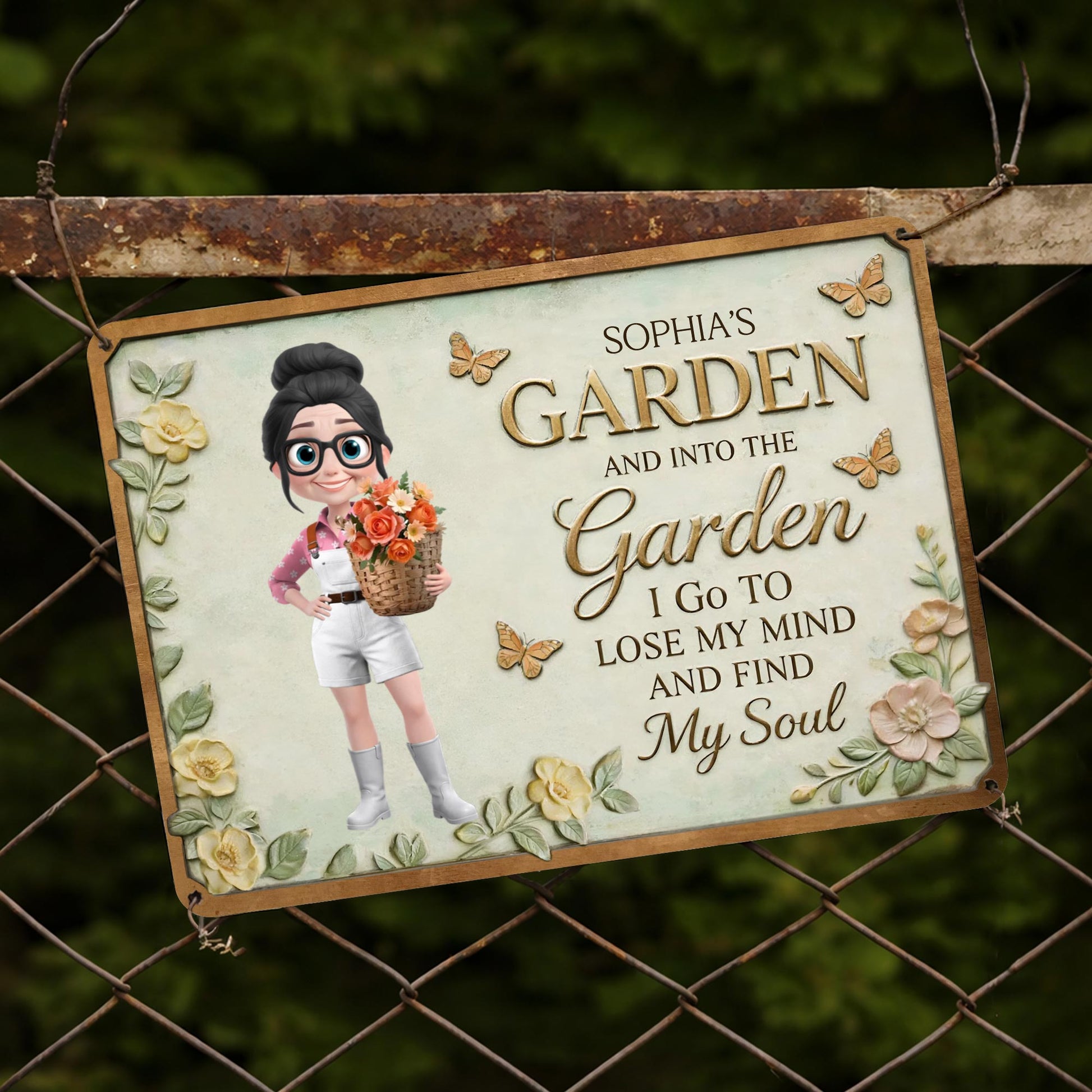 Into The Garden I Go, Butterflies and Flowers Sign