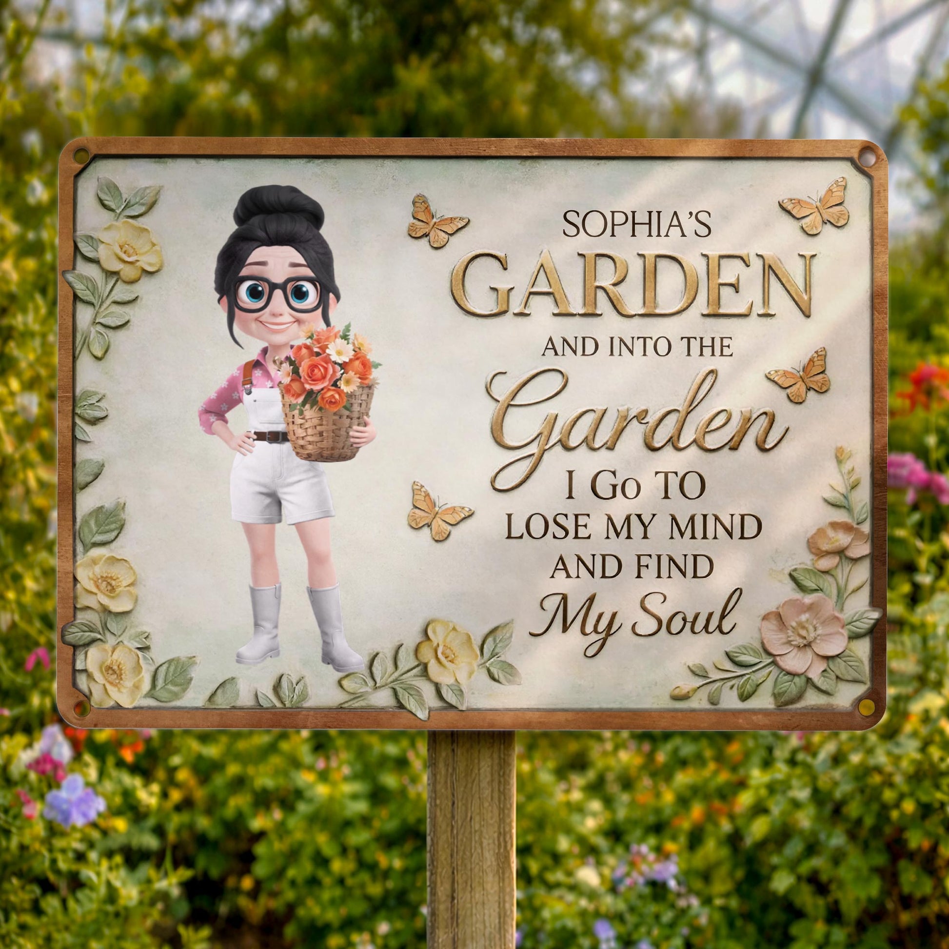 Into The Garden I Go, Butterflies and Flowers Sign