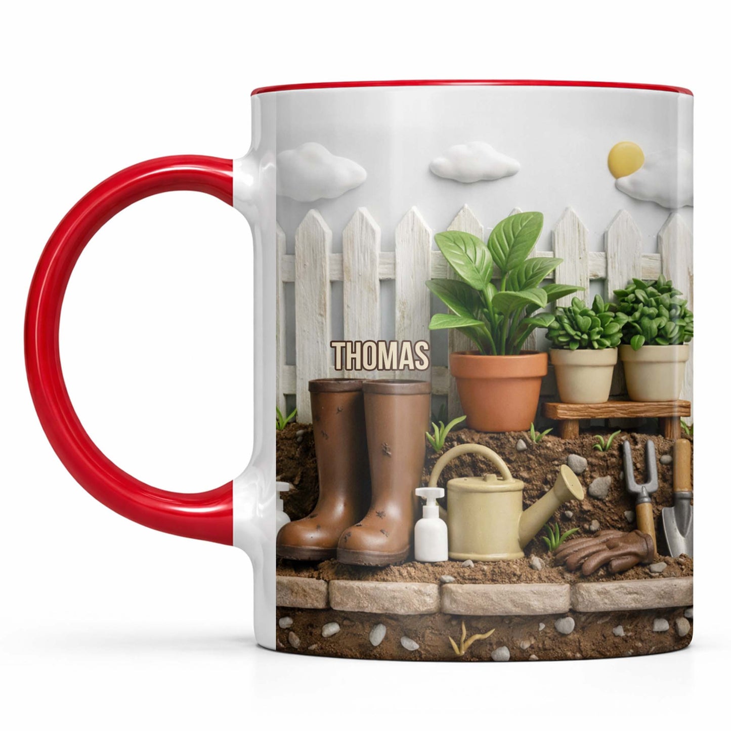 Happiness Blooms In The Garden, Potted Plants And Gardening Boots