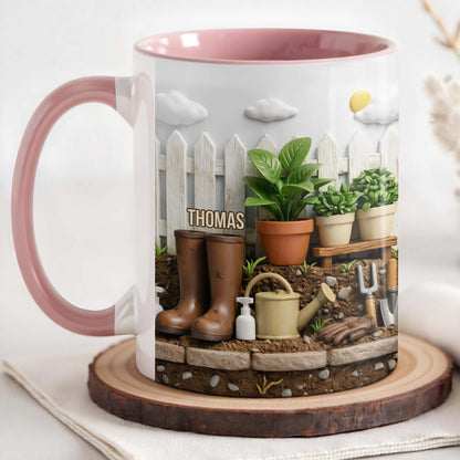 Happiness Blooms In The Garden, Potted Plants And Gardening Boots