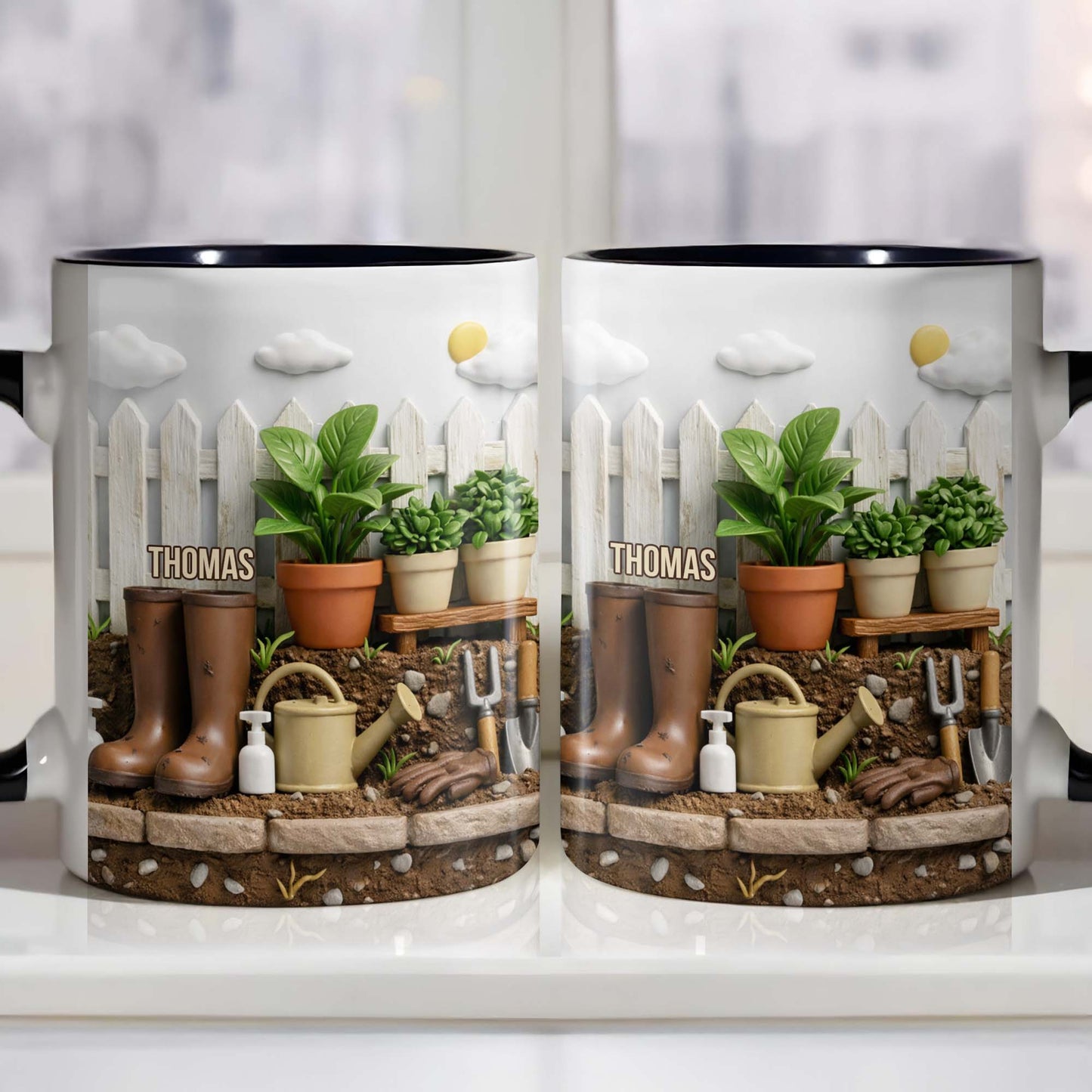 Happiness Blooms In The Garden, Potted Plants And Gardening Boots