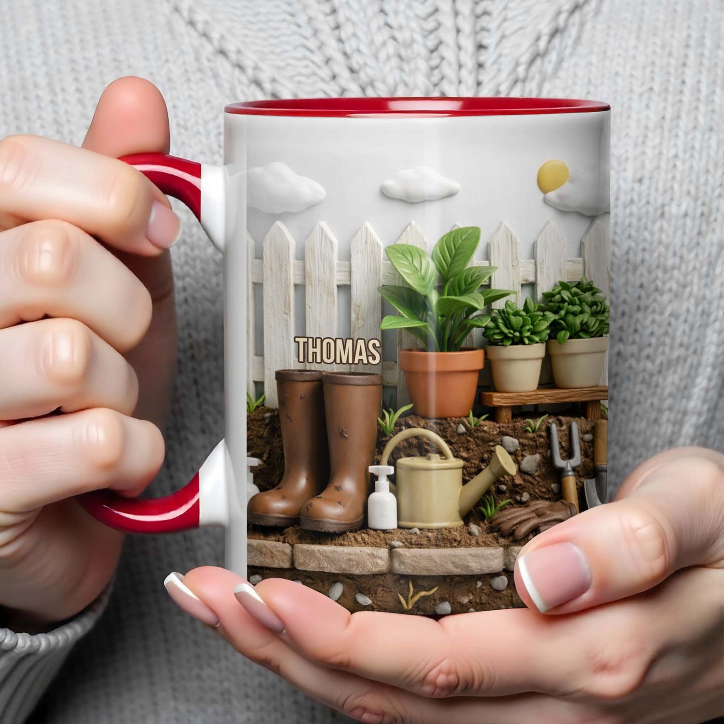 Happiness Blooms In The Garden, Potted Plants And Gardening Boots