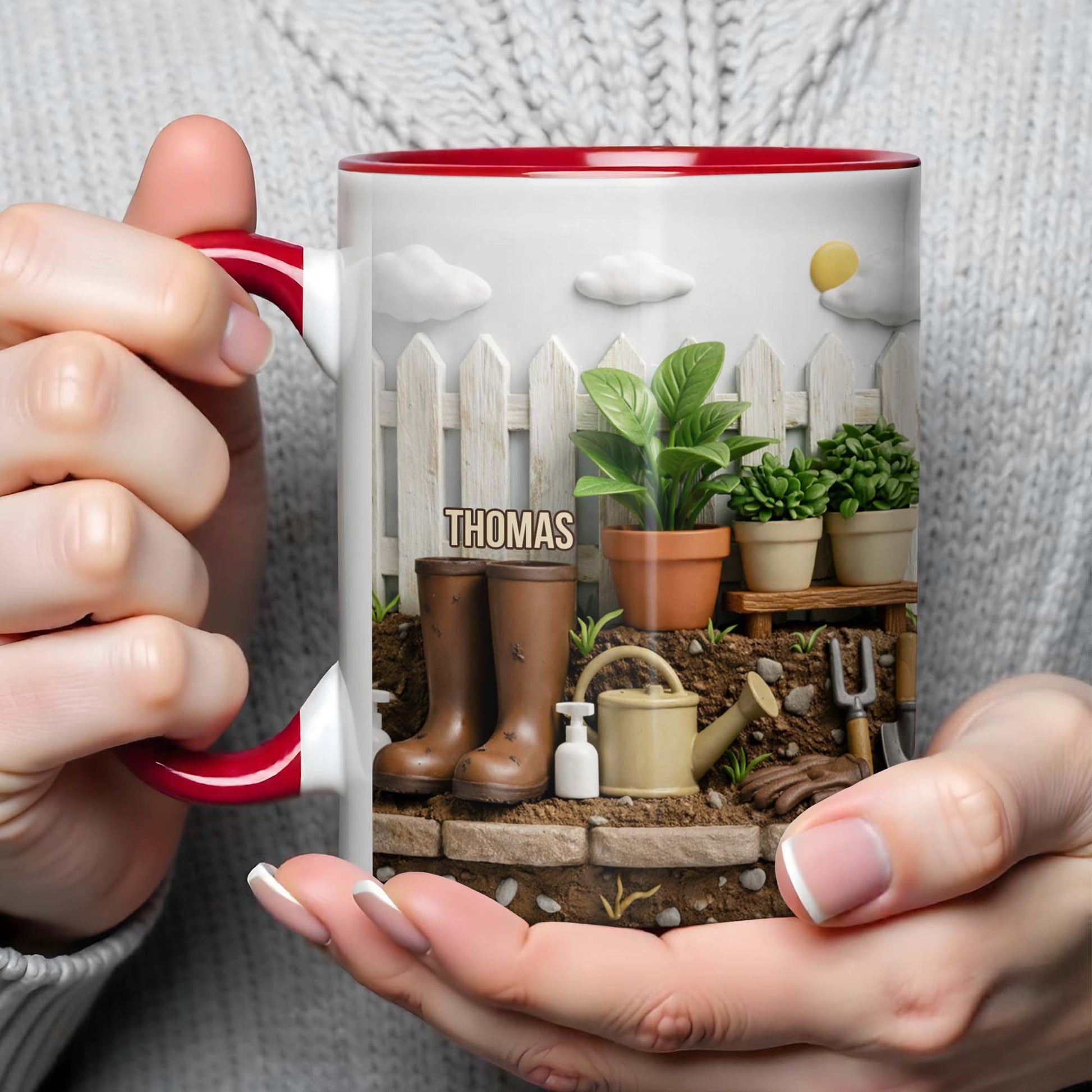 Happiness Blooms In The Garden, Potted Plants And Gardening Boots