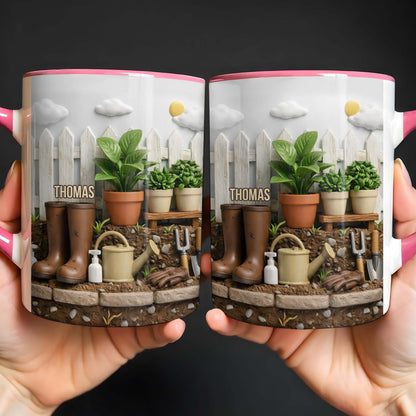 Happiness Blooms In The Garden, Potted Plants And Gardening Boots