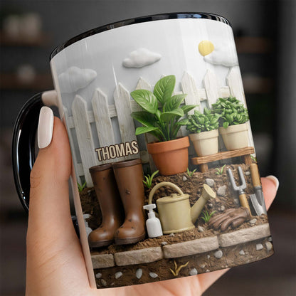 Happiness Blooms In The Garden, Potted Plants And Gardening Boots