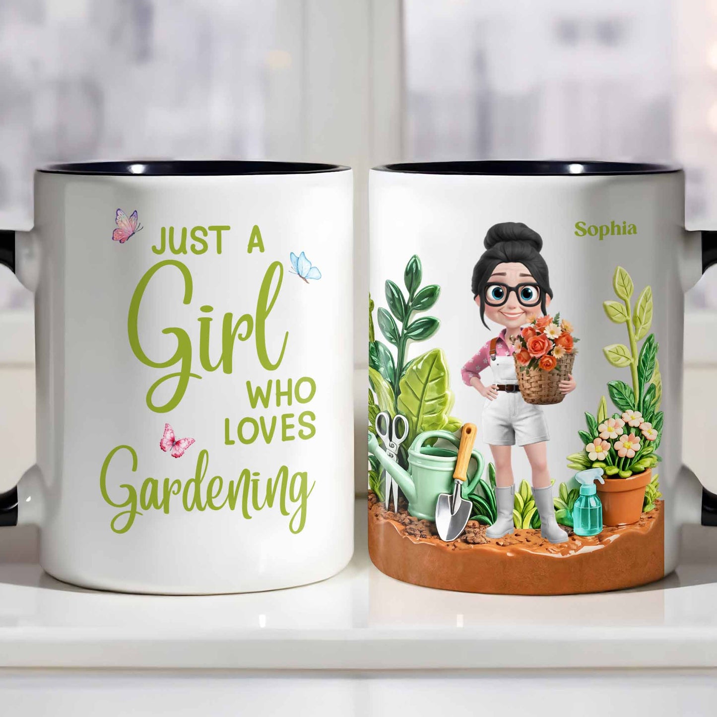 Just A Girl Who Loves Gardening With Colorful Butterflies