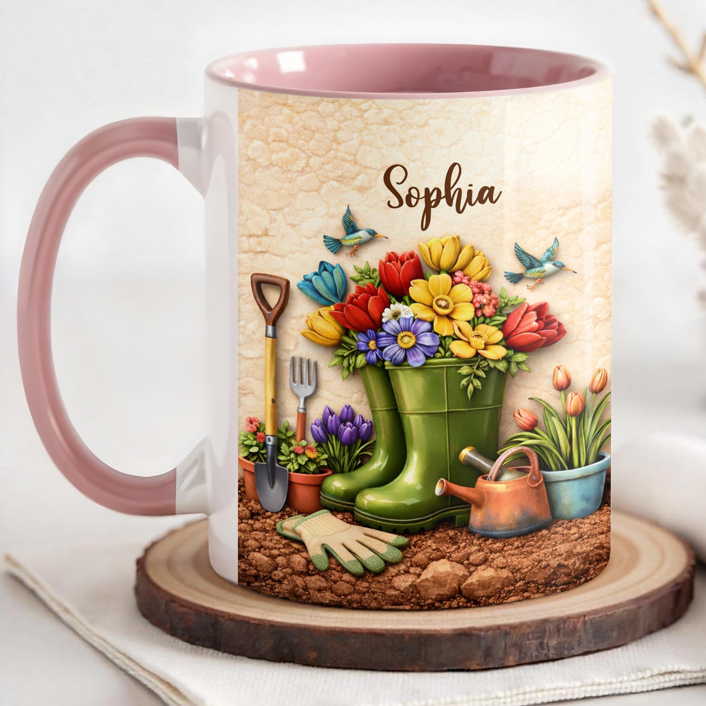 Where Flowers Bloom Garden Boots And Vibrant Floral Design - Personalized Custom Accent Mug - GAR033_AMUG
