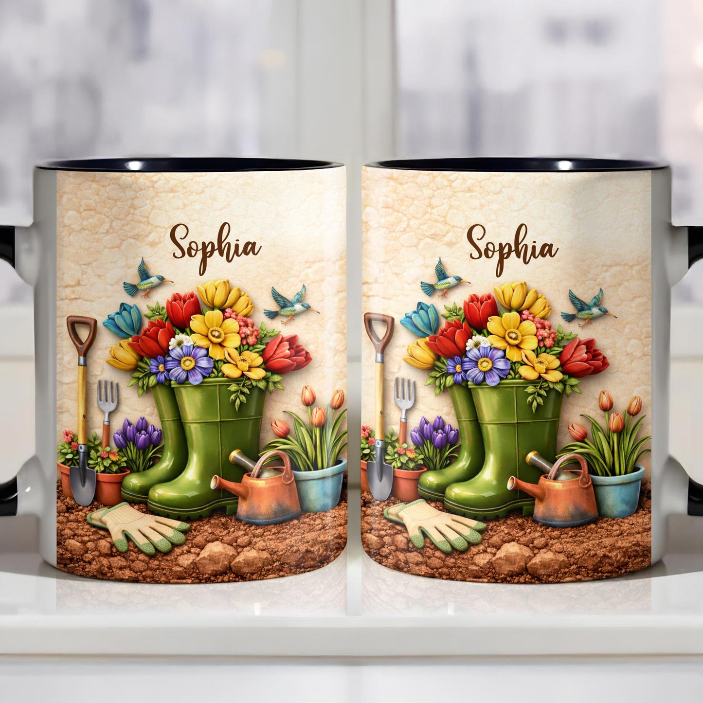 Where Flowers Bloom Garden Boots And Vibrant Floral Design - Personalized Custom Accent Mug - GAR033_AMUG