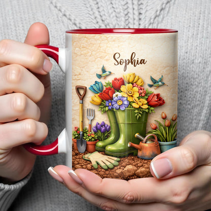 Where Flowers Bloom Garden Boots And Vibrant Floral Design - Personalized Custom Accent Mug - GAR033_AMUG