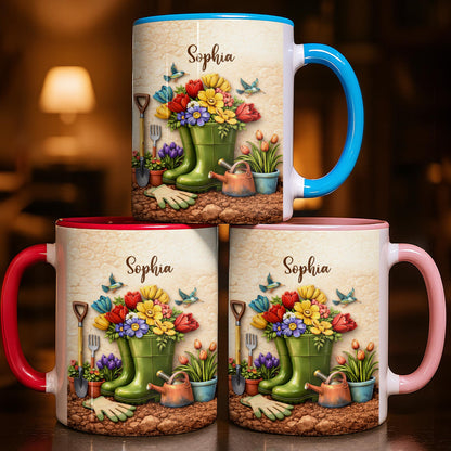 Where Flowers Bloom Garden Boots And Vibrant Floral Design - Personalized Custom Accent Mug - GAR033_AMUG