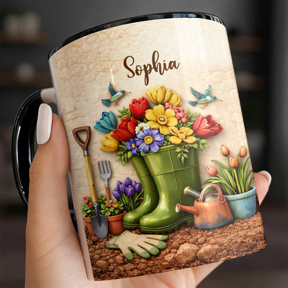 Where Flowers Bloom Garden Boots And Vibrant Floral Design - Personalized Custom Accent Mug - GAR033_AMUG