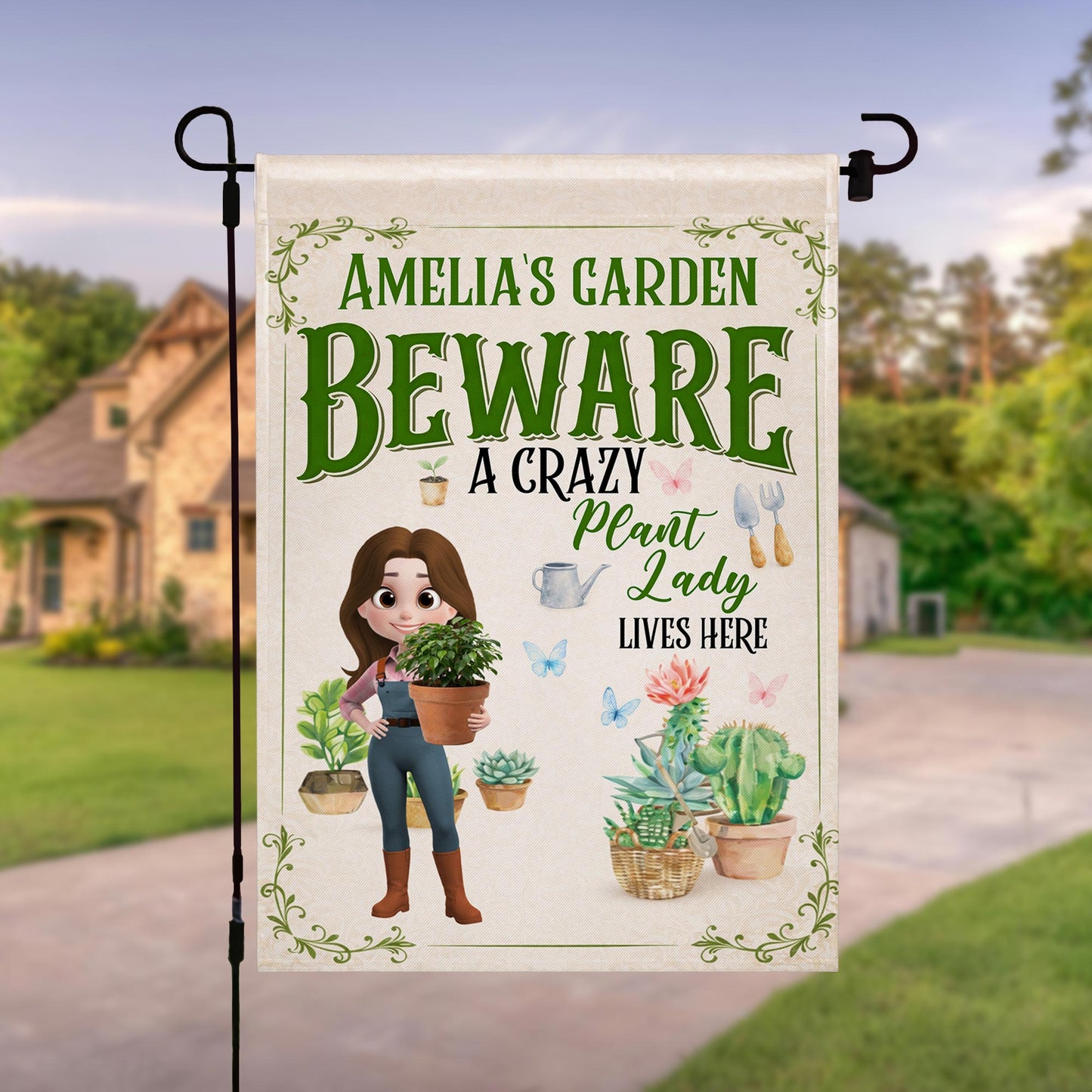 Beware A Crazy Plant Lady Lives Here, Garden Lover Flag