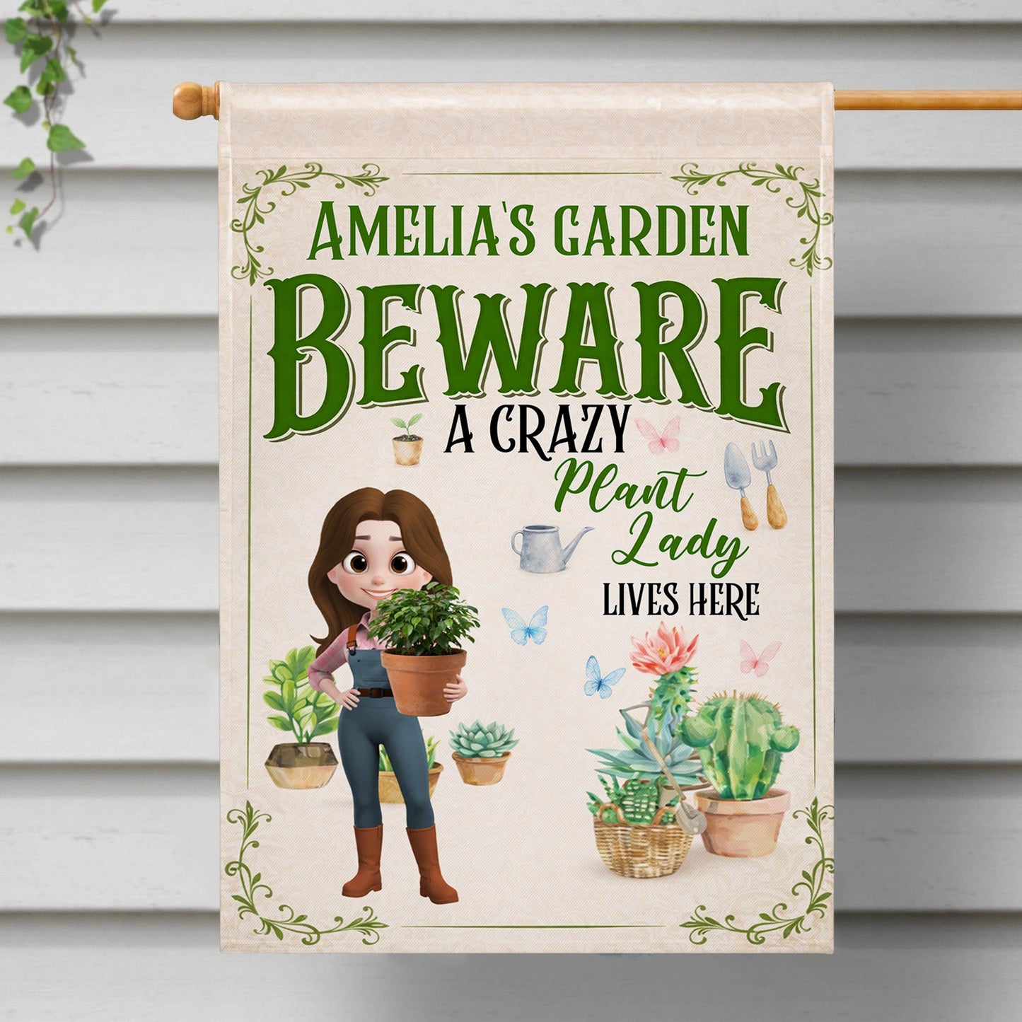 Beware A Crazy Plant Lady Lives Here, Garden Lover Flag