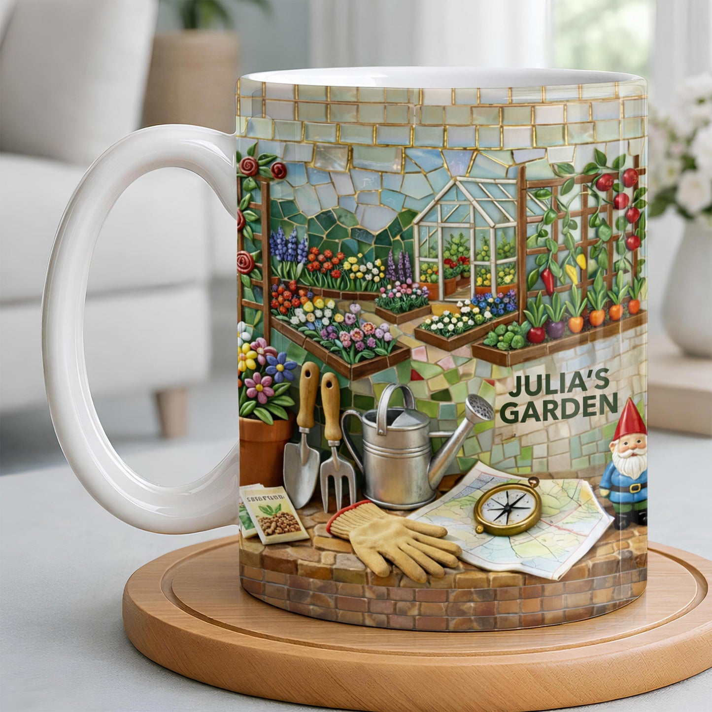 My Garden Mosaic Art With Flowers And Greenhouse