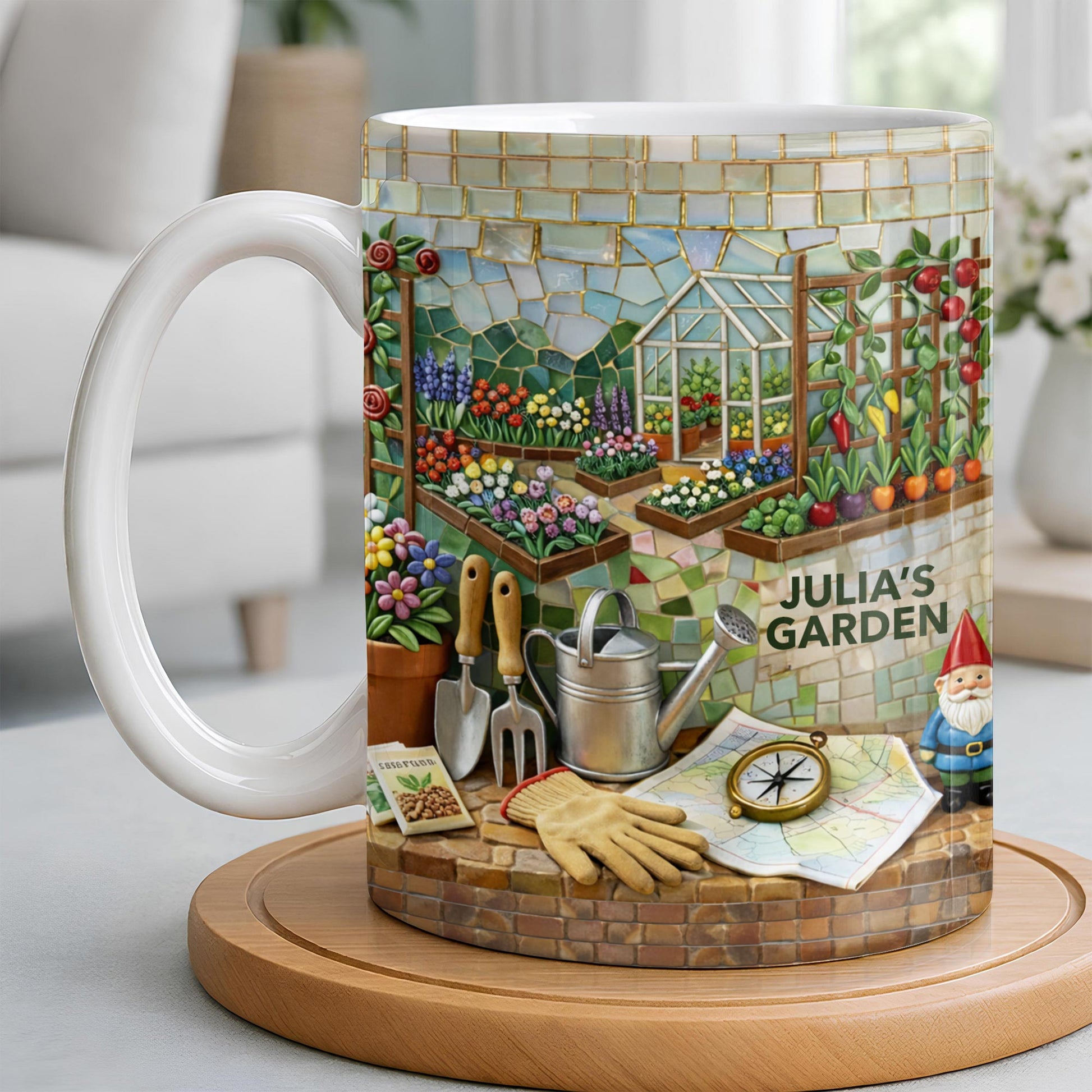 My Garden Mosaic Art With Flowers And Greenhouse