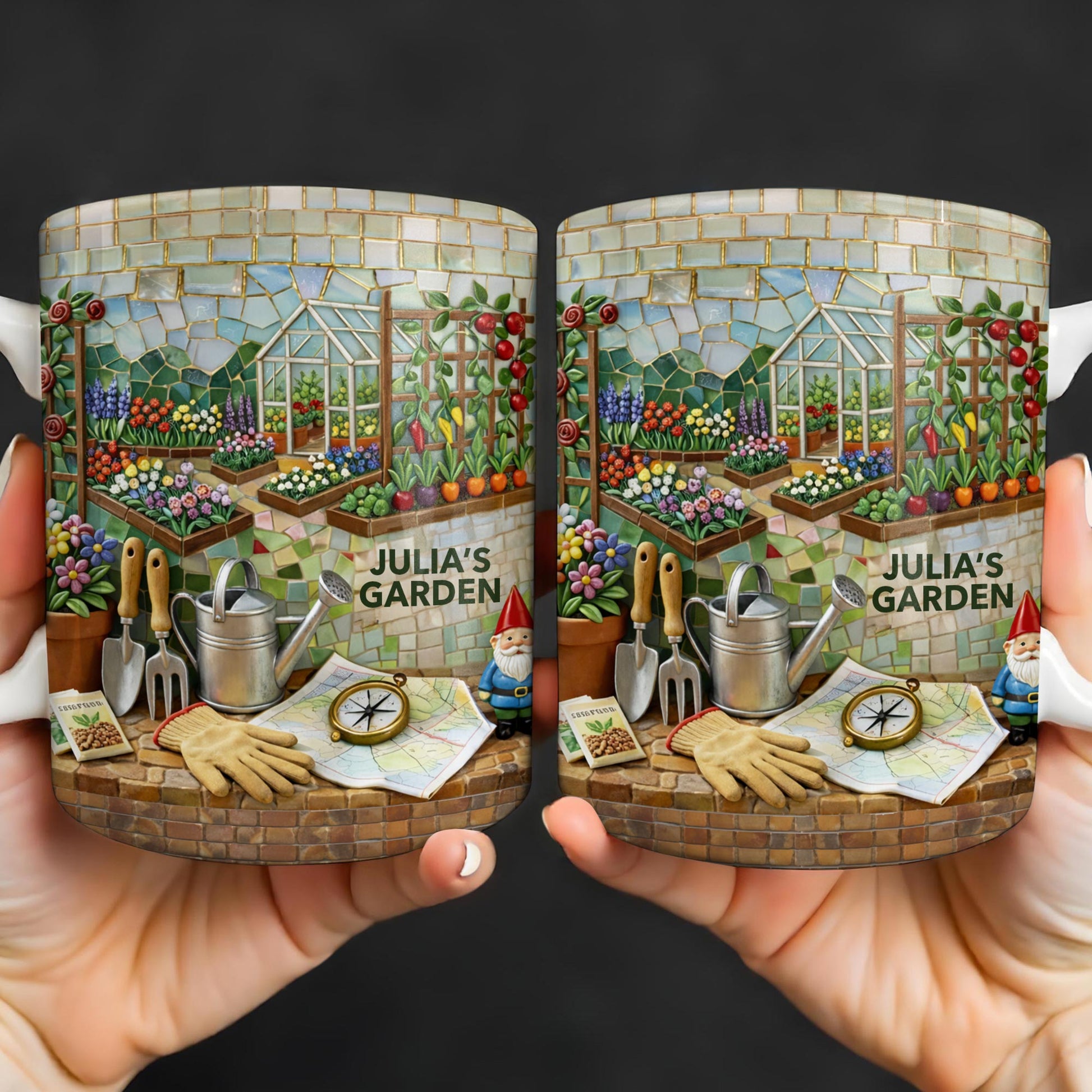 My Garden Mosaic Art With Flowers And Greenhouse