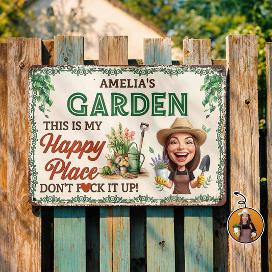 Garden This Is My Happy Place With Woman Gardener And Flowers - Personalized Metal Sign - GAR109_MSIGN
