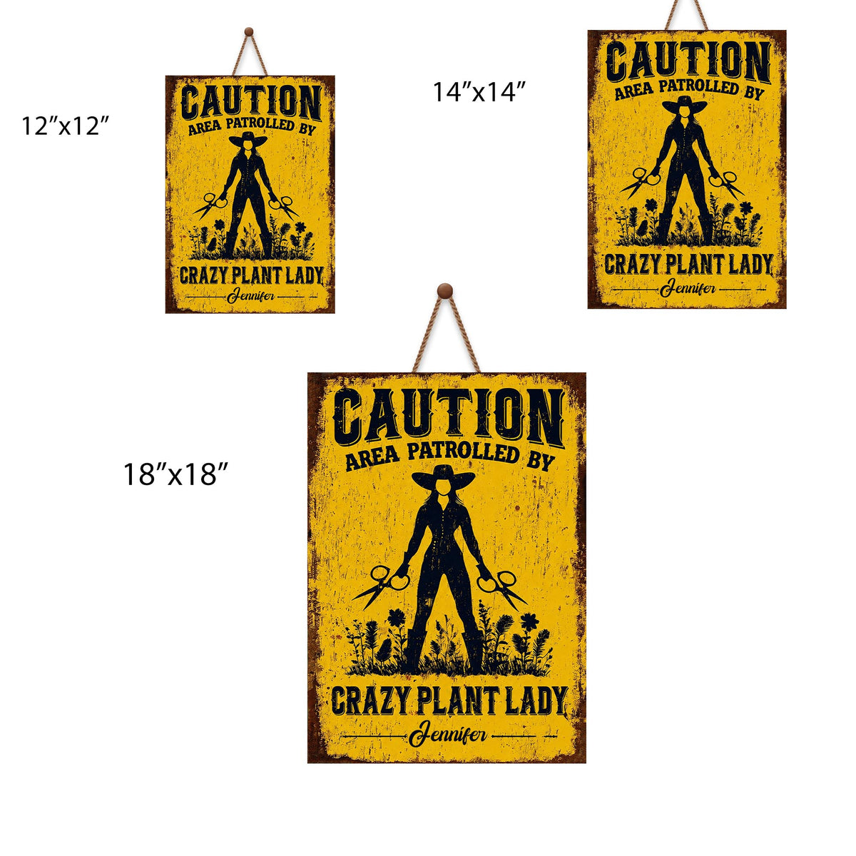 Caution Area Patrolled By Crazy Plant Lady Woman With Scissors And Flowers - Personalized Custom Shaped Wood Sign - GAR124_WSIGN