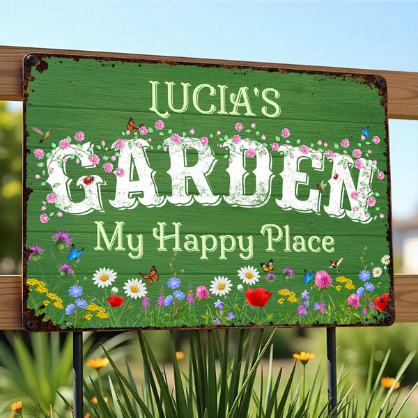 My Happy Place Garden Sign with Flowers and Butterflies