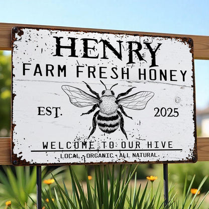 Welcome To Our Hive Featuring Bee And Honey - Personalized Metal Sign - GARD007_MSIGN