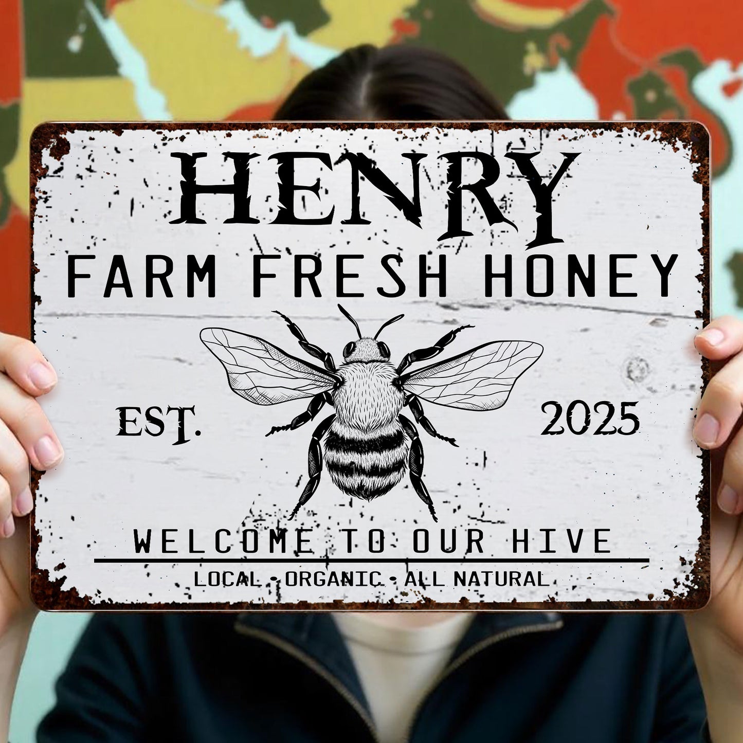 Welcome To Our Hive Featuring Bee And Honey - Personalized Metal Sign - GARD007_MSIGN